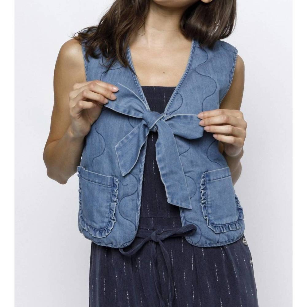 NEW STORIA denim bow-tie vest in blue